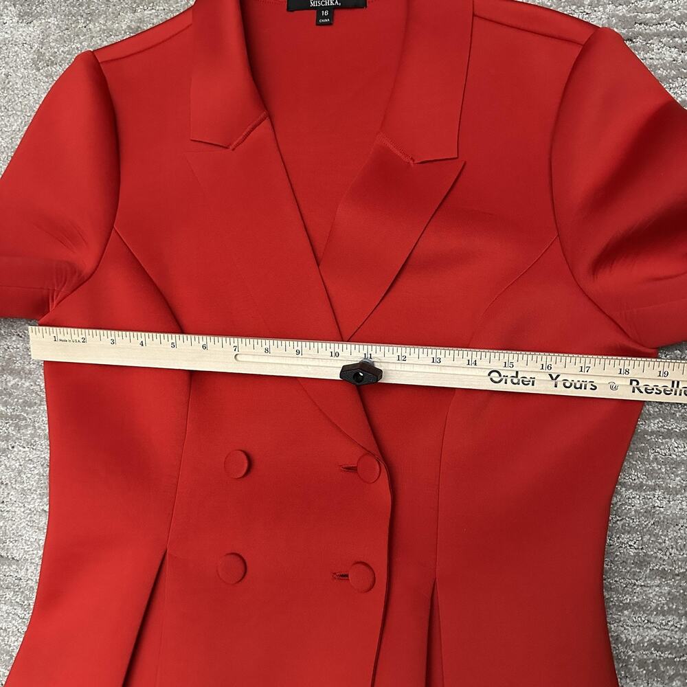 Badgley Mischka Dress Womens 16 Red Fit & Flare Jacket Pleated Short Sleeve - Picture 8 of 13